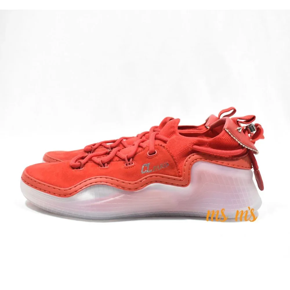 NIB Christian Louboutin Donna Clear Sole Red Suede Low Top Sneakers - Picture 8 of 8